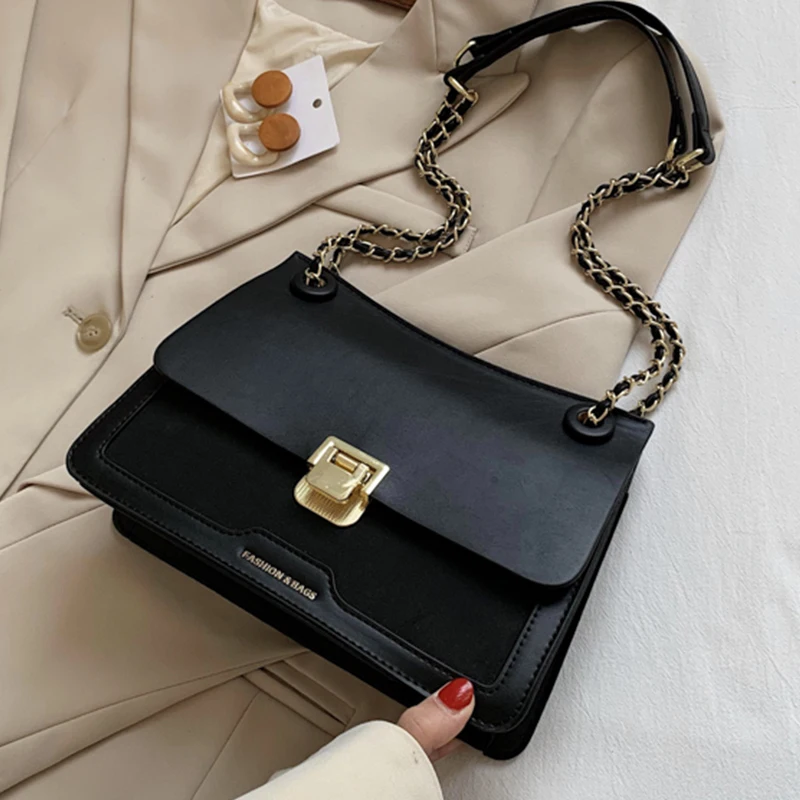 Простая однотонная сумка через плечо из искусственной кожи для женщин 2020 модная