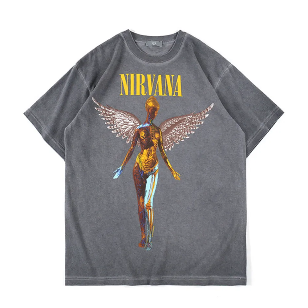 

New Brand 2021 A/W Women Wash Water Make Old T-shirt Anatomical Angel Print Unisex Short-sleeved T-shirt