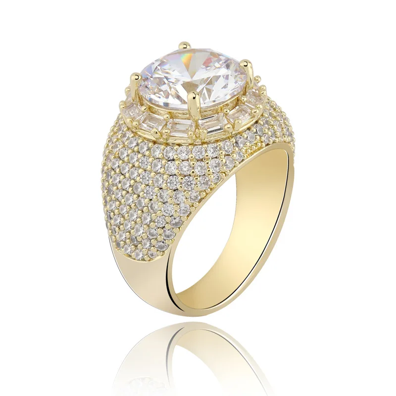 

Gold Plated With Zircon Set With Large Diamond Ring Hipster Hiphop Gold Rings For Both Men And Women