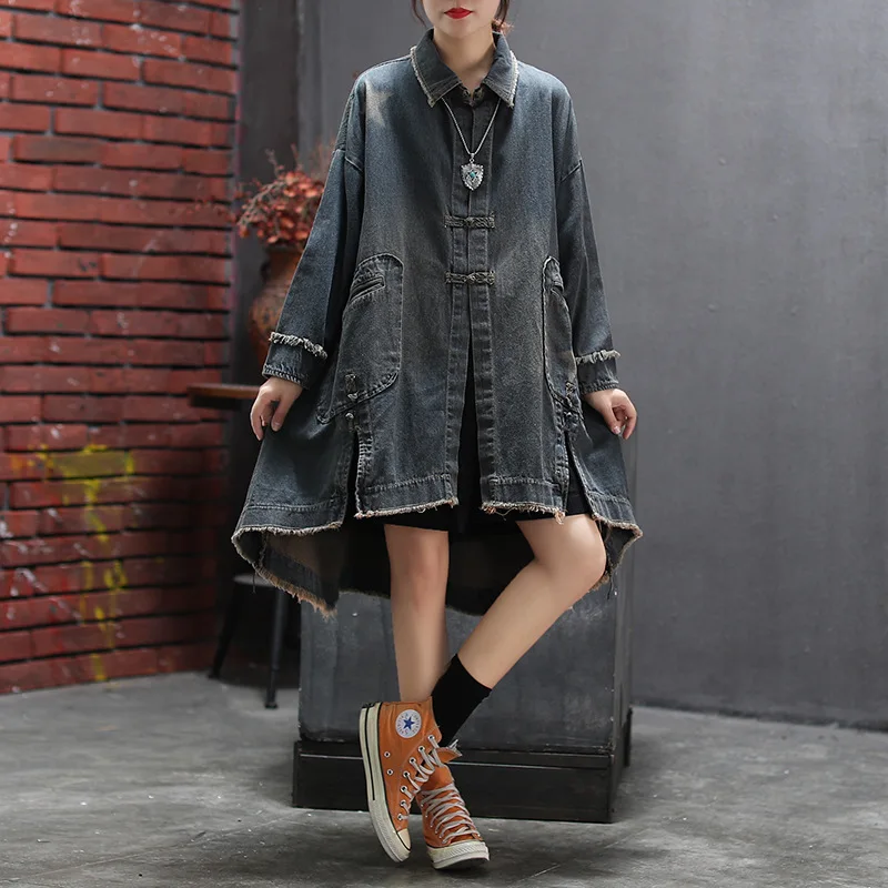 Новая осенне-зимняя джинсовая куртка в стиле ретро с круглым вырезом свободная