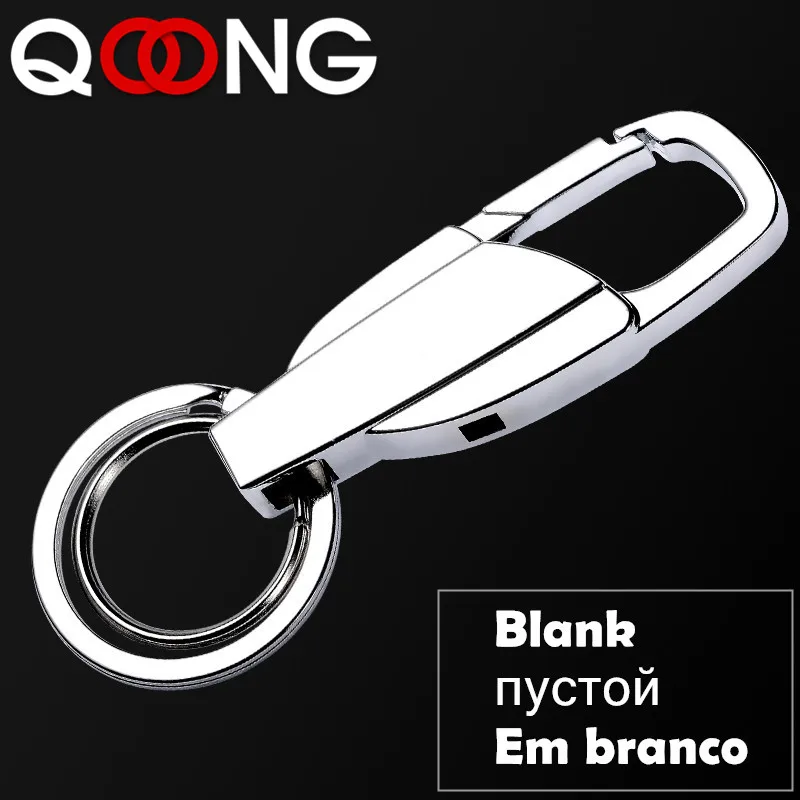 Blank-silver QOONG, на заказ, с надписью, для мужчин, металлический автомобильный брелок, брелок для ключей, на талию, висящий, брелок для ключей, модные женские Брелки с двумя кольцами, Y10 - Цвет: Blank-silver