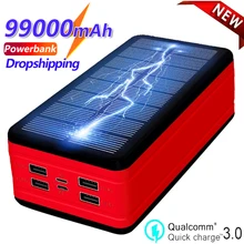 New Solar Power Bank 99000mAh Large Capacity Portable Charger LED 4USB Outdoor Travel External Battery for IPhone Samsung Xiaomi