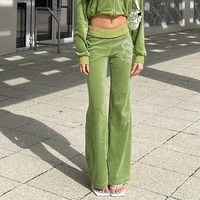 zovsv autumn vintage elegant velvet straight pants women casual high waist long trousers fashion y2k 90s green sweatpants