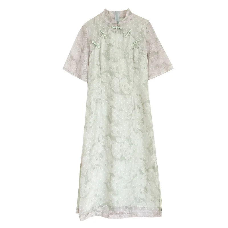 

Slim Traditional Women Qipao Vintage Silk Printed Oriental Female Cheongsam Chinese Formal Dress Slit Summer Floral Dresses 2021