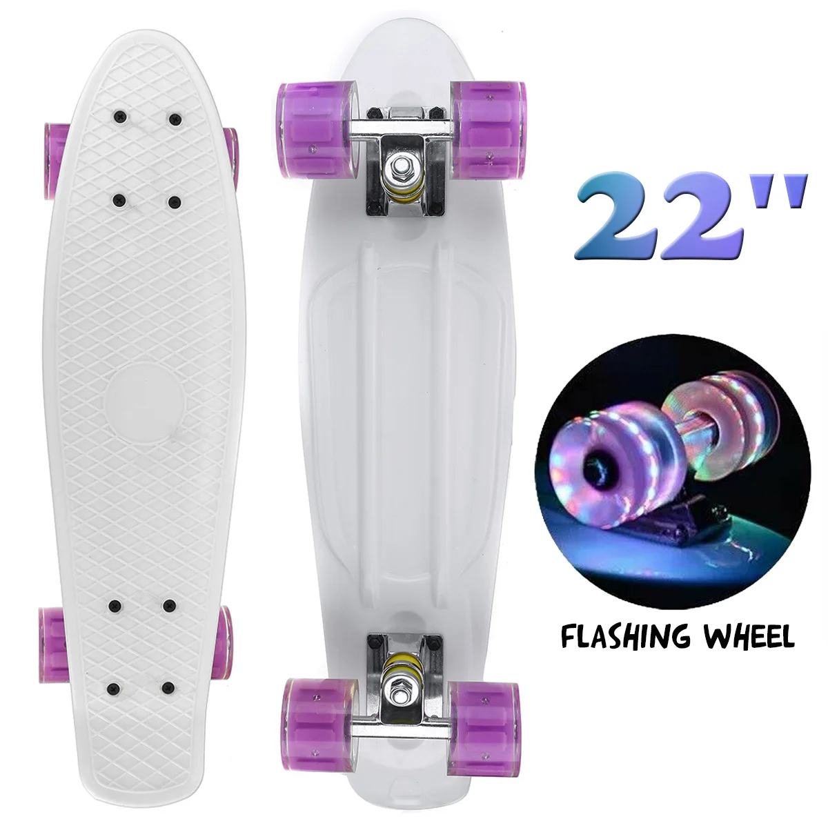 

22 Inches Four-wheel Mini Longboard Pastel Color Skate Board skateboard with LED Flashing Wheels Retro Skateboard