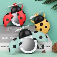 mini portable ladybird shaped usb rechargeable fan led fill light makeup mirror multi functional usb rechargeable