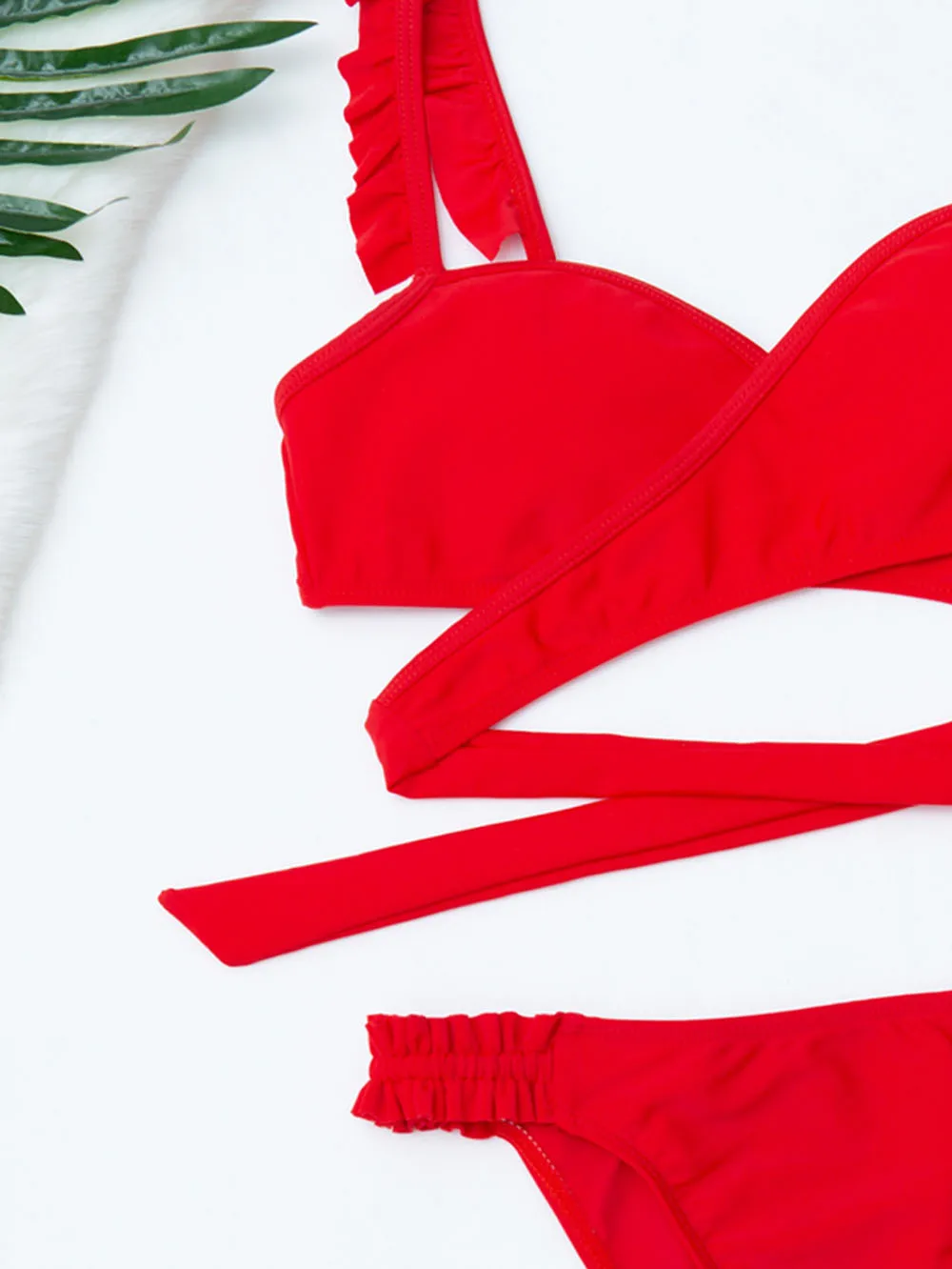 

New Sexy 2021 Wrap Around Bikini Female Swimsuit Women Swimwear Red Ruffled Bikini set Bather Bathing Suit Swim Lady