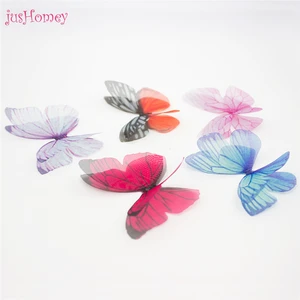 50 шт. 60 мм двухслойная органза бабочки ремесло шифоновые бабочки свадебные аксессуары для волос, свадебное украшение, украшение