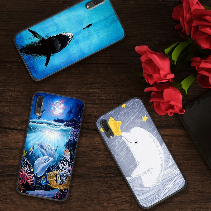 Голубое море дельфины Чехлы для мобильных телефонов huawei P10 P20 2019 M10 M20 M30 S6 S7 край S10