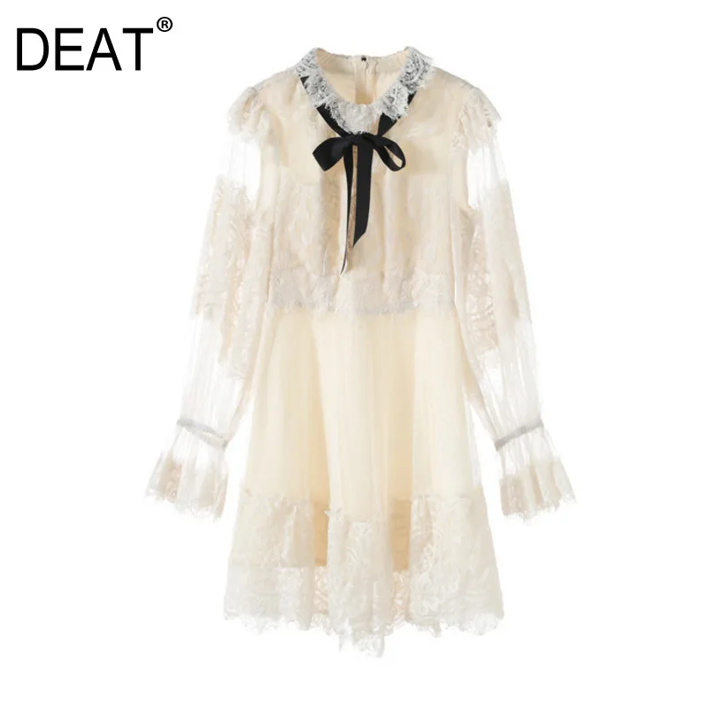 Женское кружевное платье с вышивкой DEAT летнее круглым воротником и