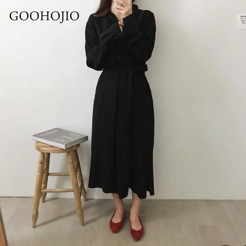 

GOOHOJIO 2020 Autumn Winter Long Sleeve Temperament Dress Women Fashionable All-match Ladies Dress Solid Color Dresses for Women