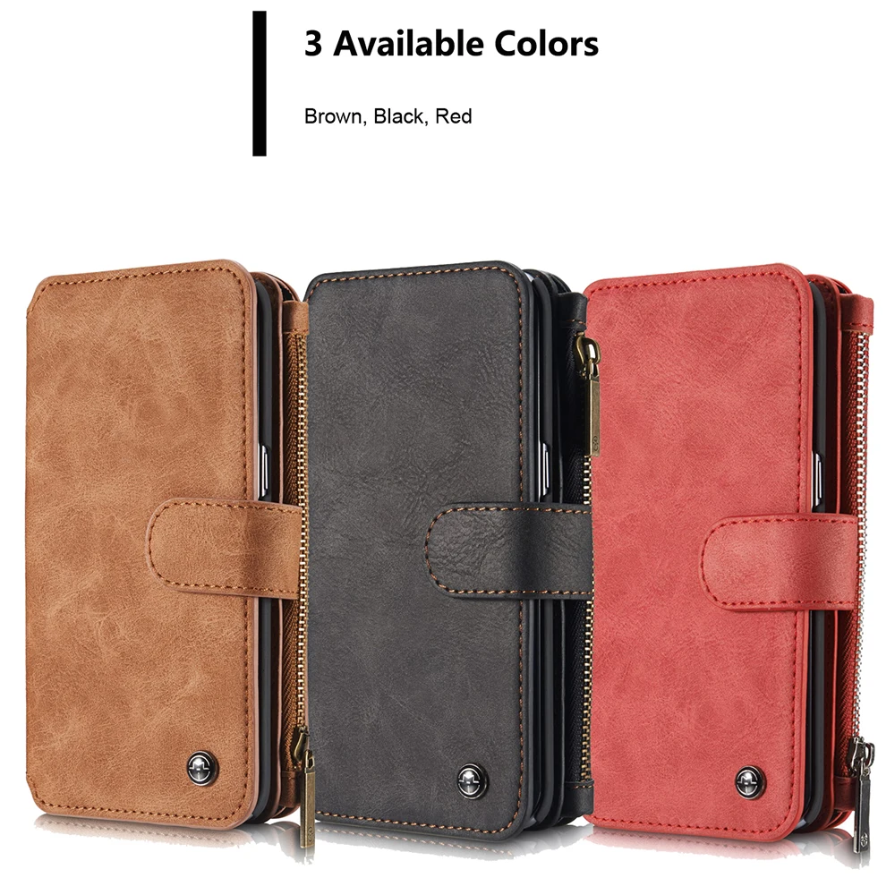 

For Samsung S7 S7 Edge mobile phone leather case Galaxy S7 Edge flip wallet holder luxury strong magnetic detachable with zipper