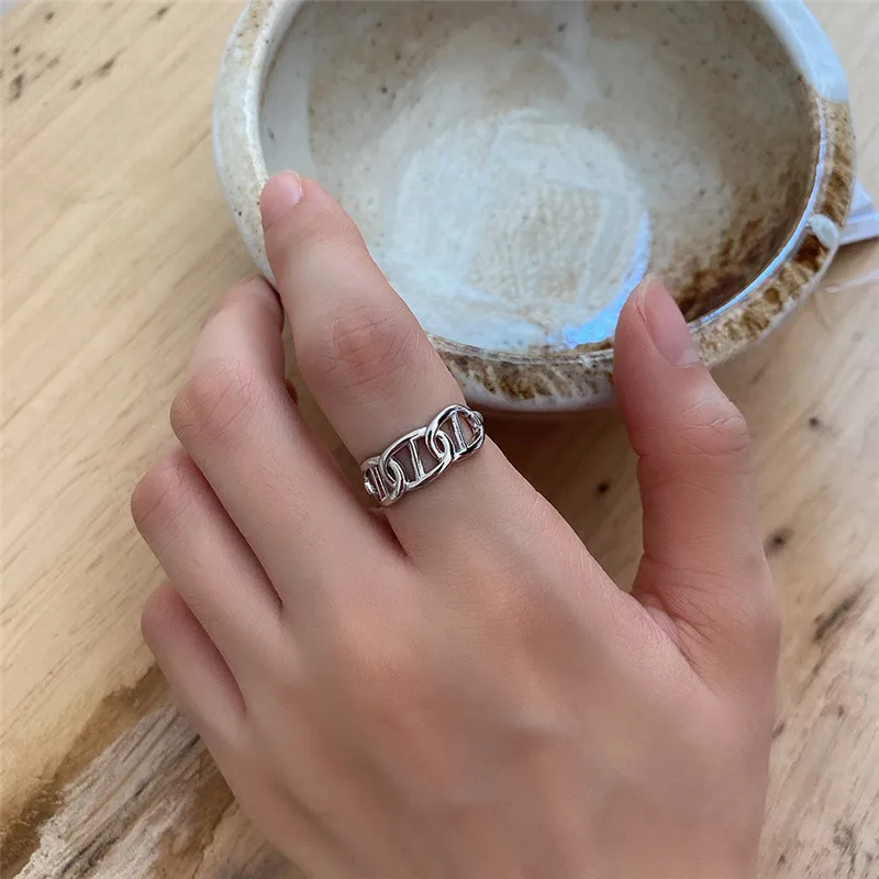 

POFUNUO Real 925 Sterling Silver Women Cold Wind Fashion All-match Personalized Rings Minimalist Girls Pig Nose 18K Gold Rings