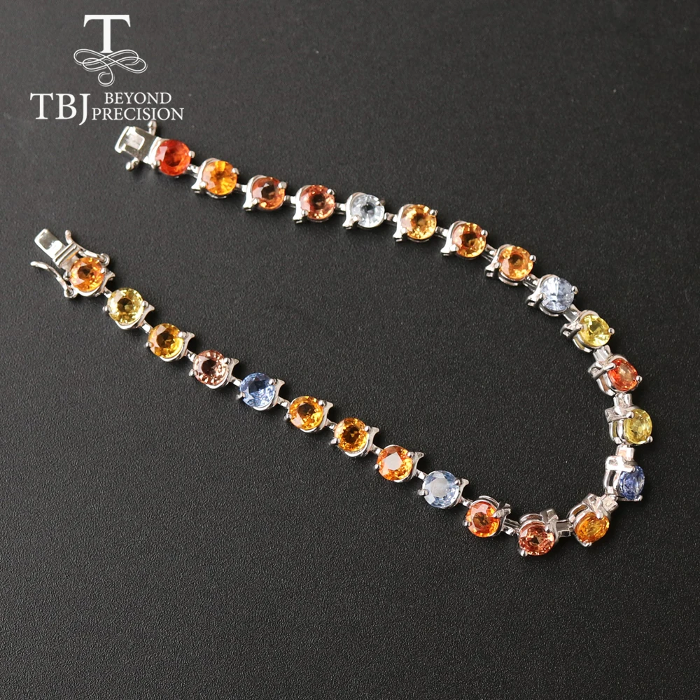 TBJ, 11ct натуральный причудливый цвет сапфир драгоценный камень браслет из стерлингового серебра 925 пробы ювелирные украшения для женщин лучший драгоценный подарок