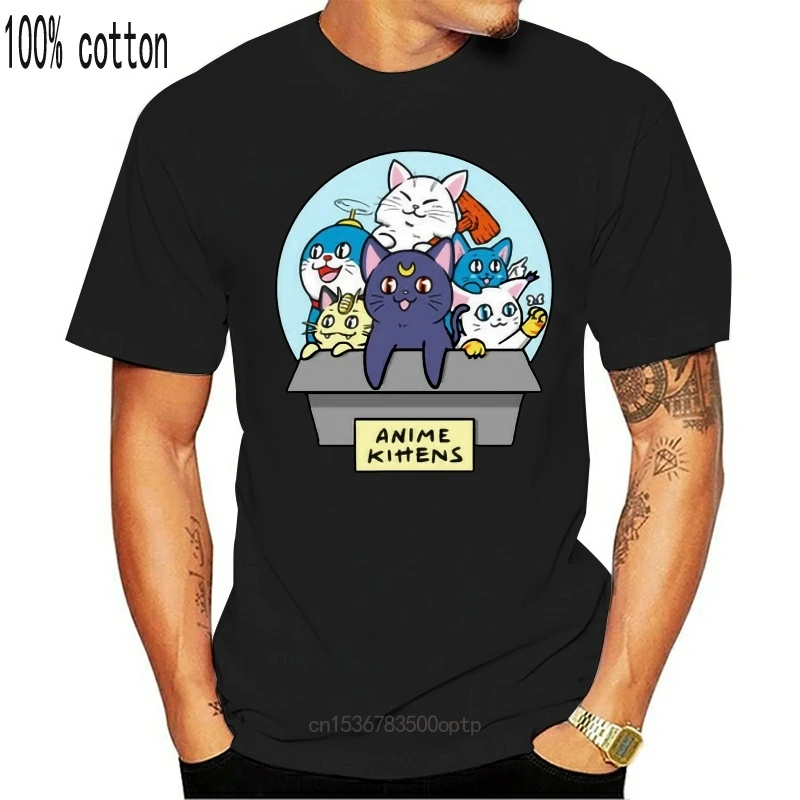 

New Anime Kittens Happy Doraemon Korin Luna Neko Fairy Tale Black T-Shirt S-3Xl Cotton Short Sleeve Tee Shirt