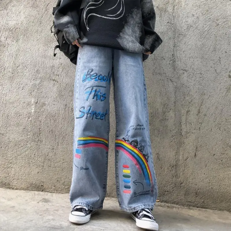 

Rainbow Jeans Women Casual Pants Capris Harajuku Sweatpants Women Clothing Korean Fashion Plus Size Vintage Bottoms Trousers