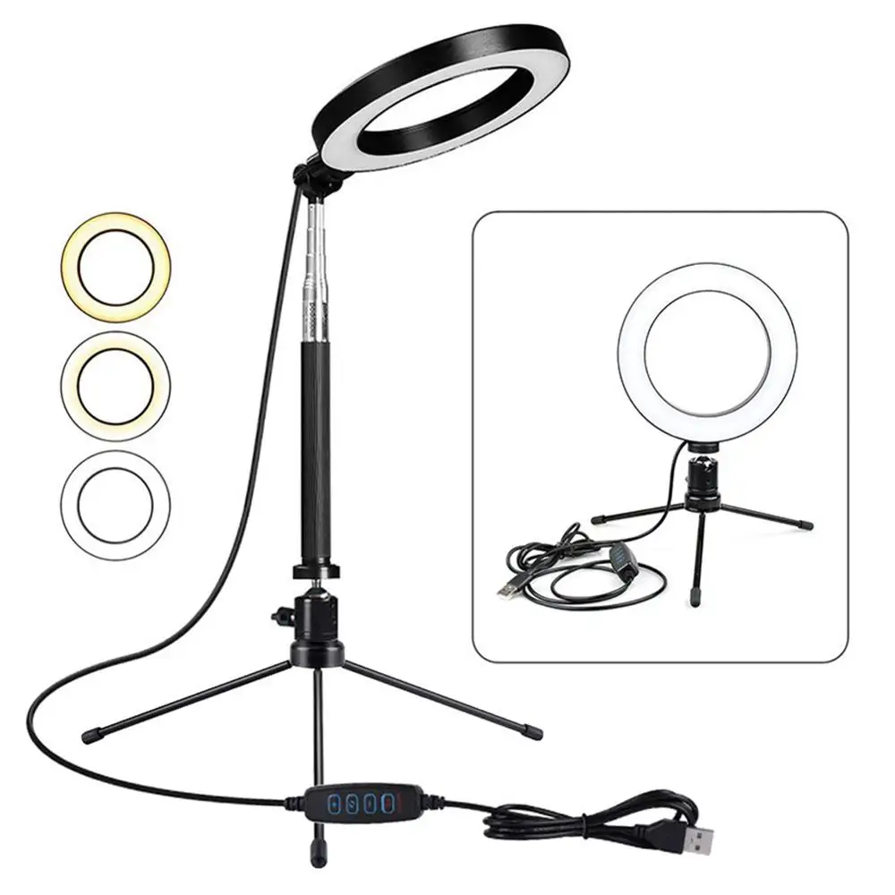 Светодиодный кольцевой светильник 16 см с подставкой портативный для селфи SMD