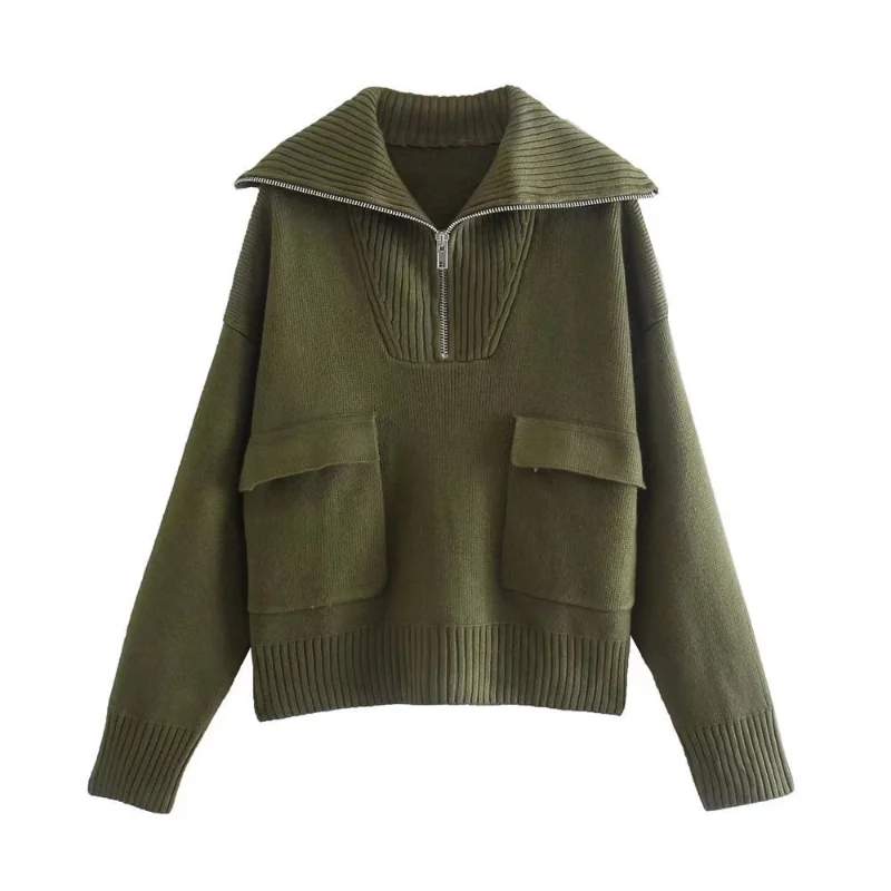 

Winter Women's Stand-up Collar Sweater Sweater Zipper Lapel Sweater