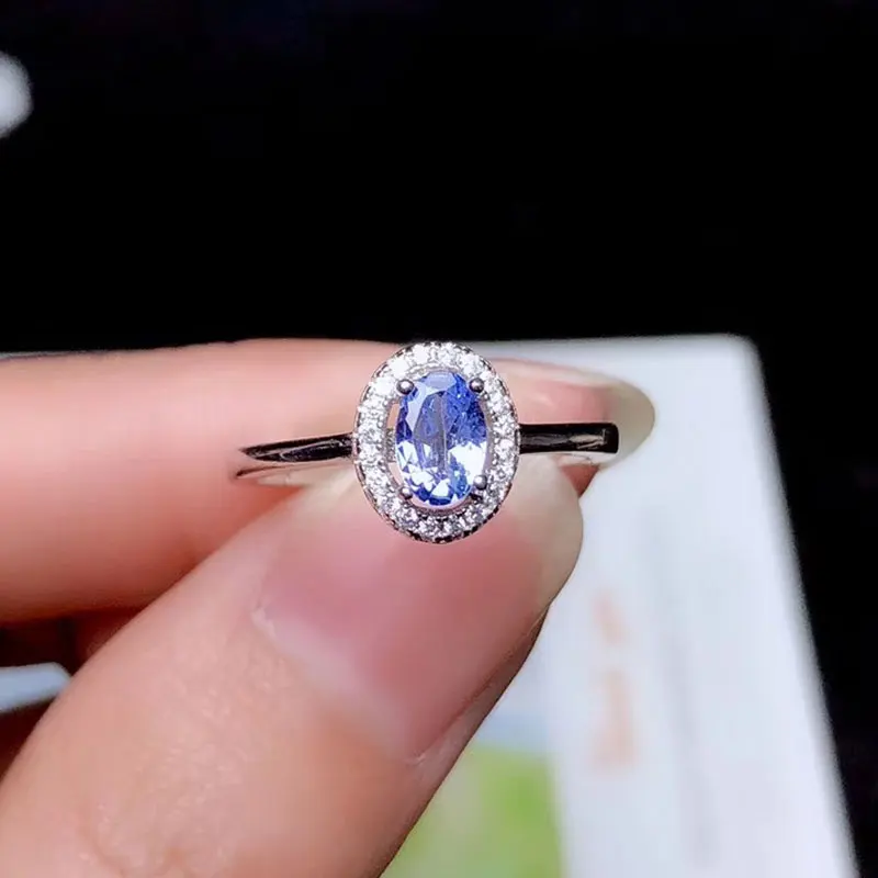 Женское кольцо из серебра 925 пробы с танзанитом для помолвки серебряное