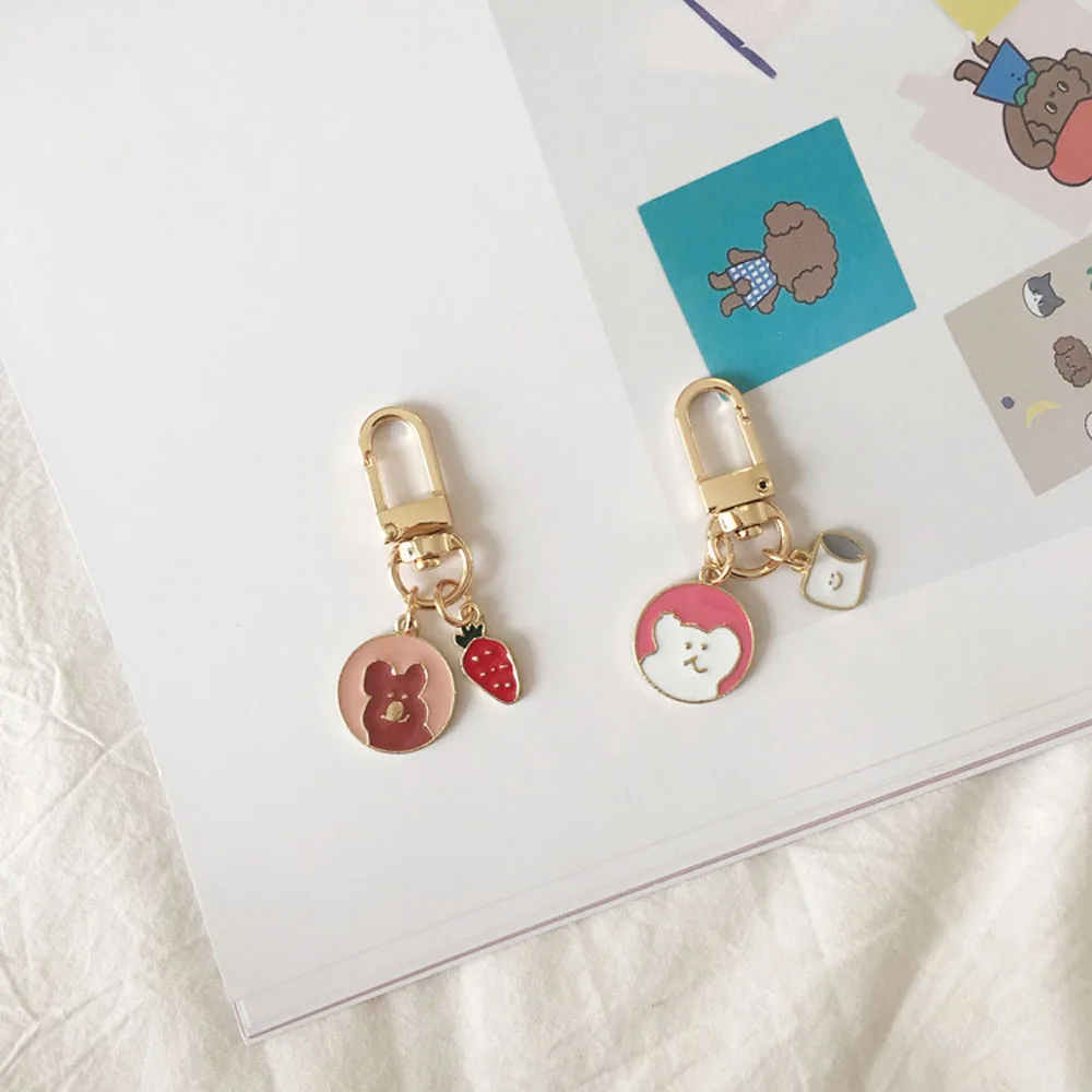 Модные брелки для ключей с клубничным медведем милый мультяшный Брелок