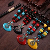 tibetan silver bohemian necklace wood beaded necklace dance vintage sweater chain female classic chain for women ethnic jewelry
