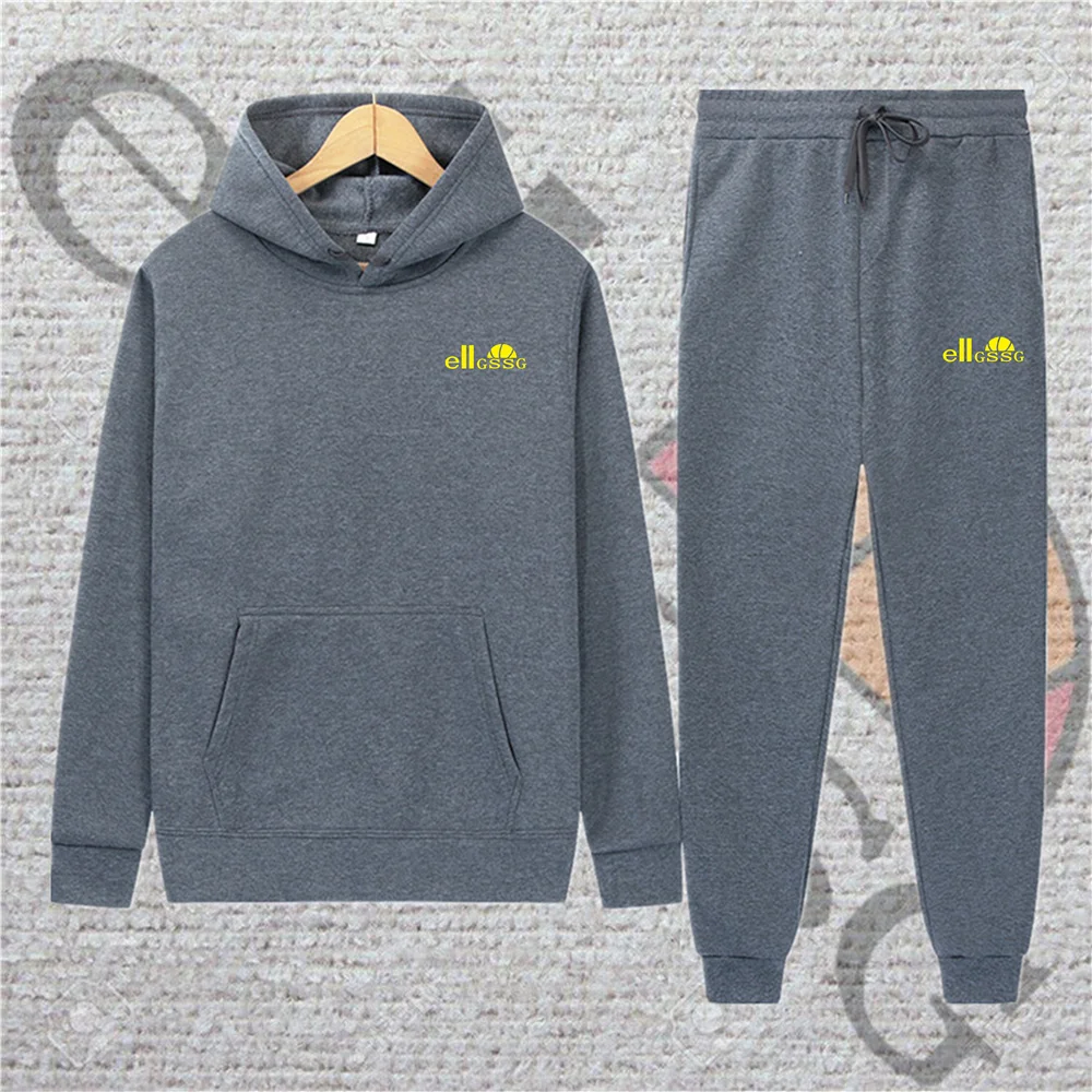 

Spring and Autumn Men's Sweatshirt Hoodie + Sweatpants Pure Color Suit Fashion Sportswear Track and Field Suit Casual Wear