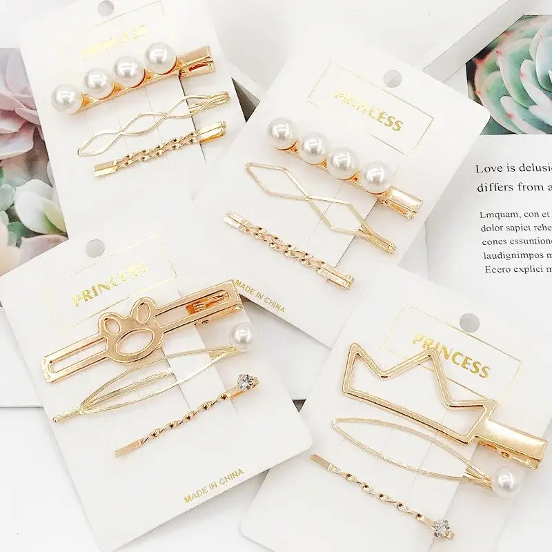 3 шт./компл. жемчужная золотая металлическая заколка для волос женщин аксессуары