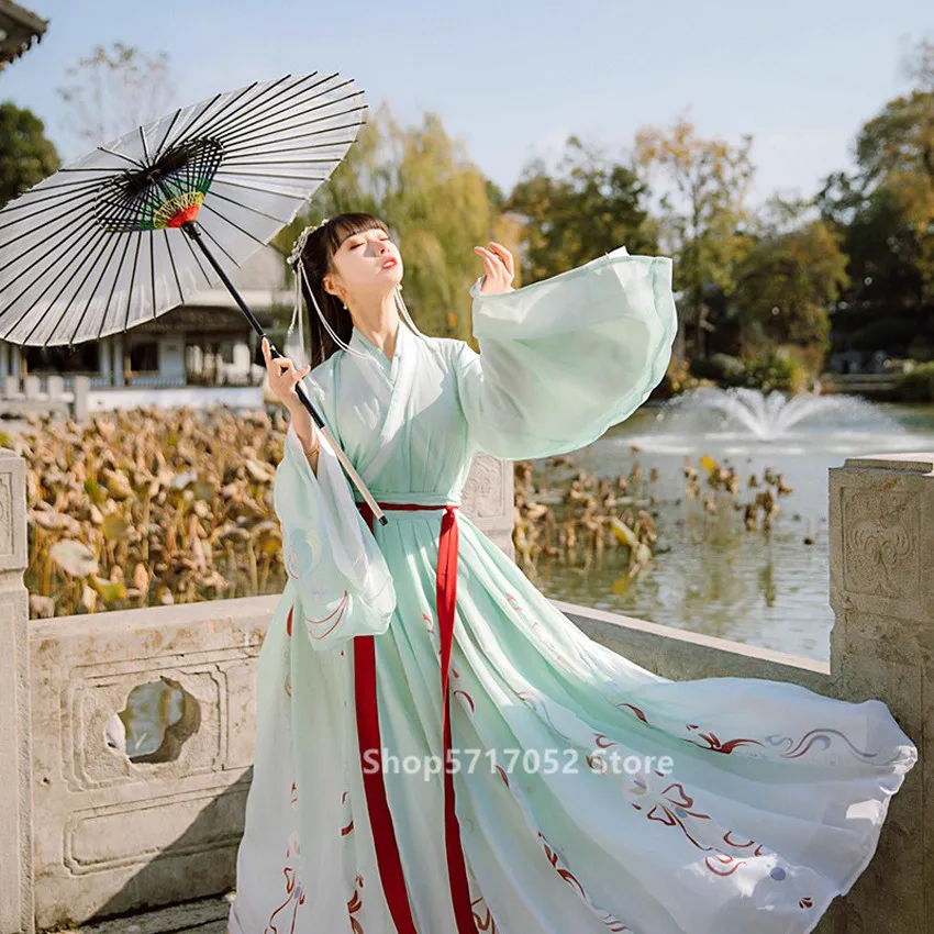 Ancient Costume Women Vintage Embroidery Jin Dynasty Fairy Hanfu Chinese Folk Dance Dress Elegant Princess Festival Outsuits |