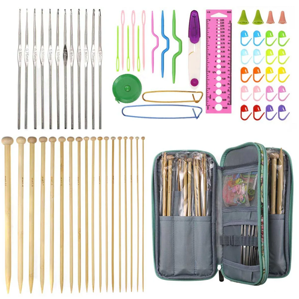 Набор прямых бамбуковых спиц 36 шт. одинарный заостренный крючок для вязания
