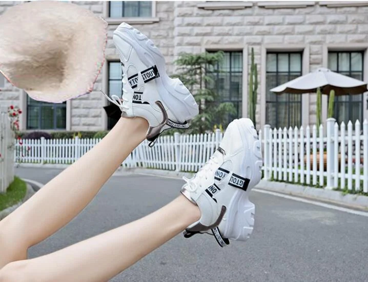 White plus cotton Г., новые весенние кожаные женские кроссовки на платформе модная женская обувь на плоской толстой подошве женская обувь для папы - Цвет: White plus cotton