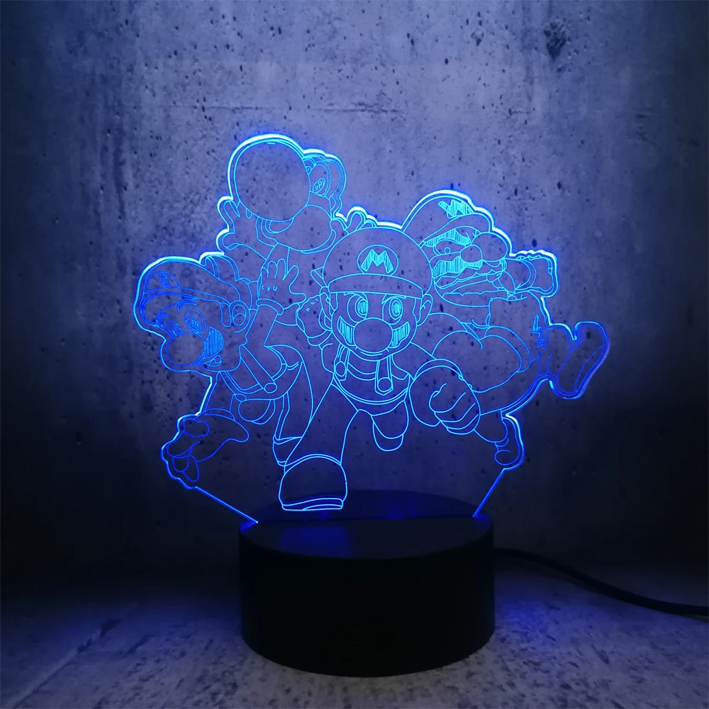 Ночник Классическая игра роль Супер Марио 3D Светодиодная лампа семейный милый