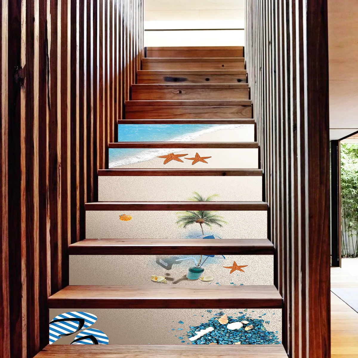 The Beach 3D Tiles Pattern Stair Stickers Decals Removable Waterproof Stairway Vinyl Stickers For Home Decor Decorative Sticker
