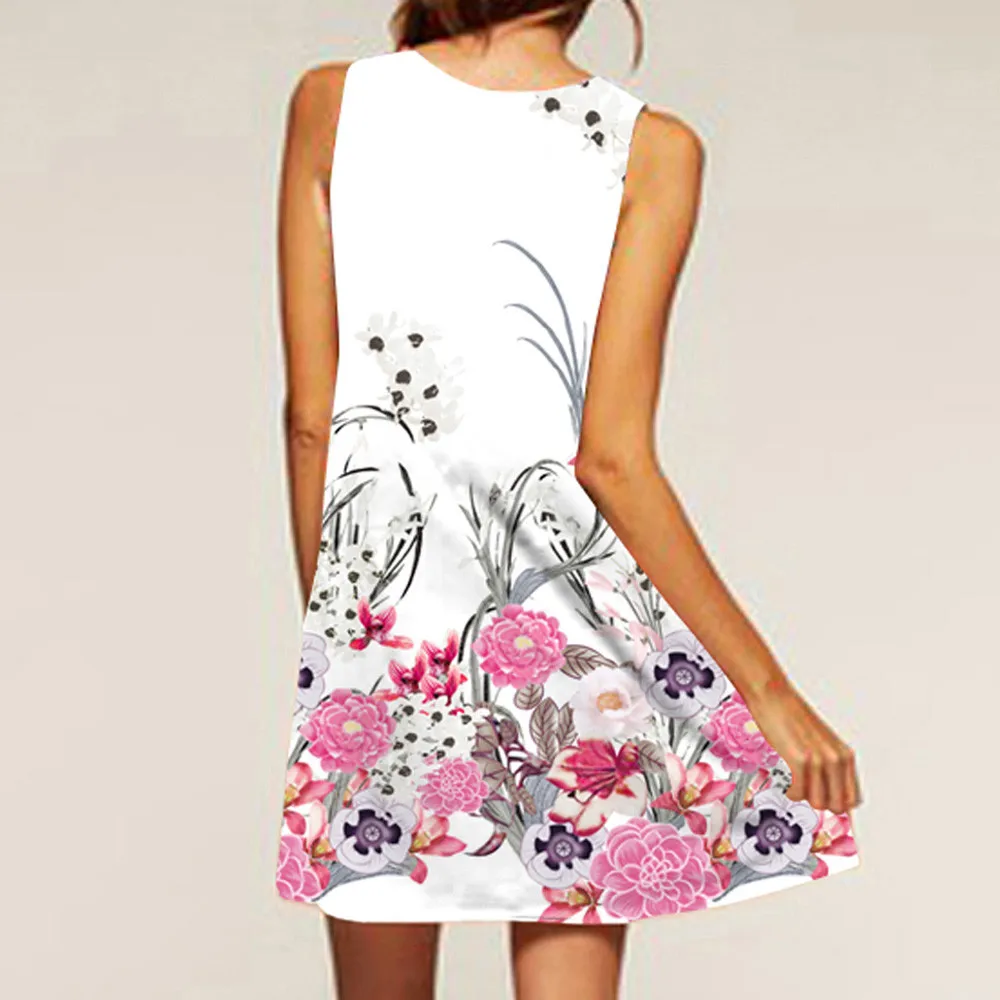 Винтажное богемное женское летнее пляжное Короткое мини платье без рукавов с