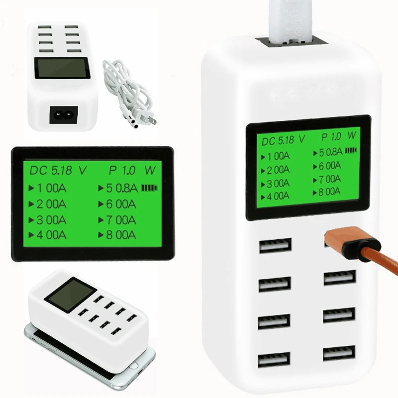 

Беспроводное зарядное устройство 10 Вт, 8-портовая зарядная станция с несколькими USB-портами и ЖК-дисплеем