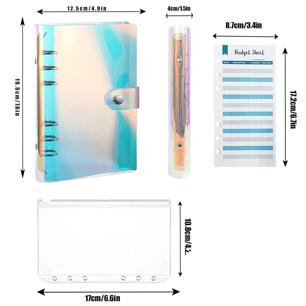 

A6 Budget Binder With Cash Binder Envelope Pocket with Ruler and 12PCS Colorful Binder Zipper Pockets and Expense Budget Sheets