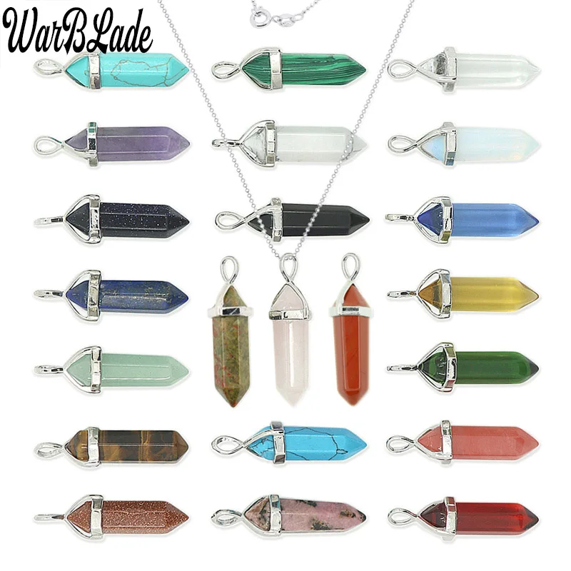 WarBLade настоящий необработанный драгоценный камень розовый кристалл шестиугольная пуля точка Рейки чакра натуральный камень кулон ожерелье для женщин модные ювелирные изделия