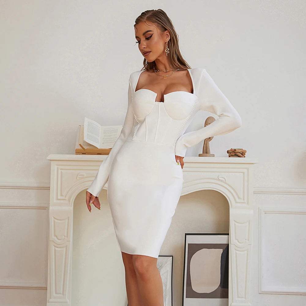 

Женское Бандажное платье с длинным рукавом, элегантное облегающее платье с бисером, в стиле Звезд, для клувечерние, 2021
