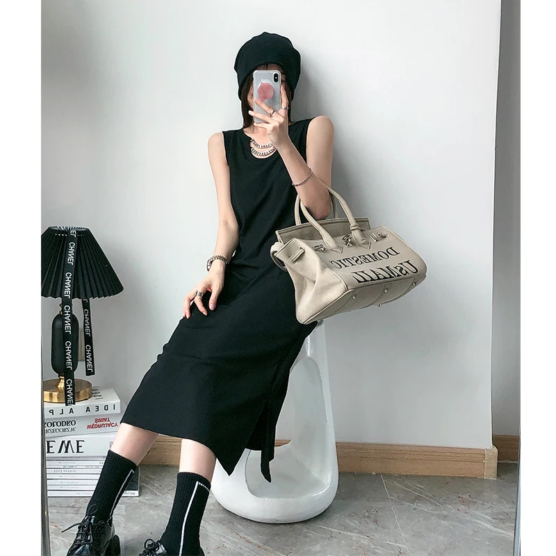 

COIGARSAM Knitting Women dress Summer Dresses Black 2462