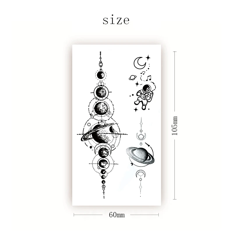 

Astronaut Star Universe Waterproof Temporary Tattoo Sticker Black Geometric Fake Tattoos Flash Tatoo Arm Hand Body Art Women Men