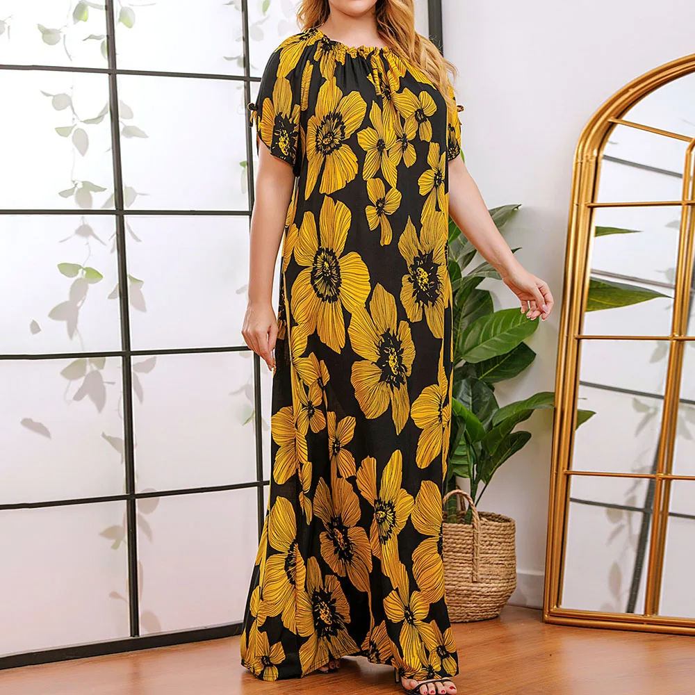 

Western Style Women's Dress 2021 Spring Summer Fashion Loose Casual Oversize Indie Simple Printing Round Neck Summer