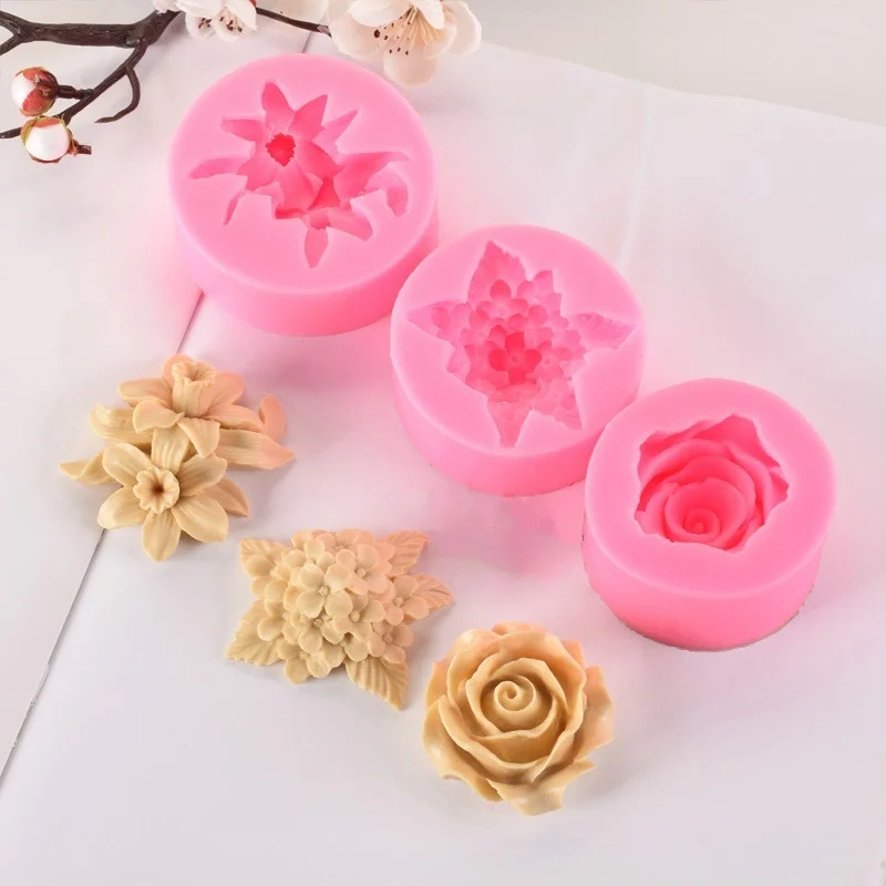 

3d lilac rose lily fondant silicone mold gypsum cake decoration DIY chocolate baking tools silicone mold handmade soap mold