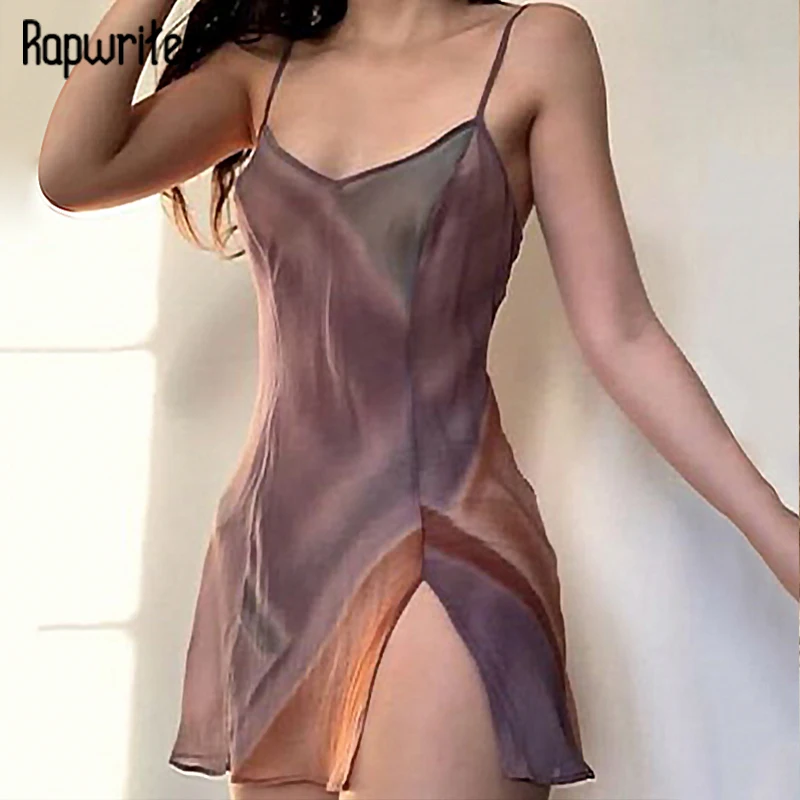 

Rapwriter 90s Fashion Sundress Y2K Chiffon Sleeveless Mini Dress Harajuku Purple Split Dress Sexy Skinny Party Dress Vestidos