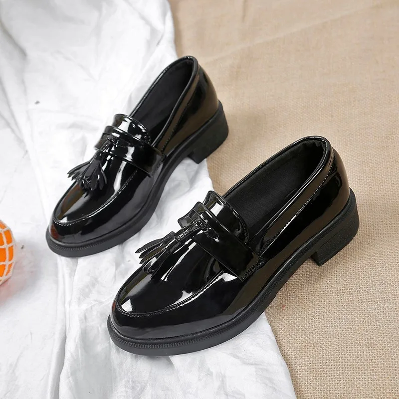 

Women Pumps Lacquered high heels thick round head waterproof platform black single shoes female thick bottom was thin U14-62