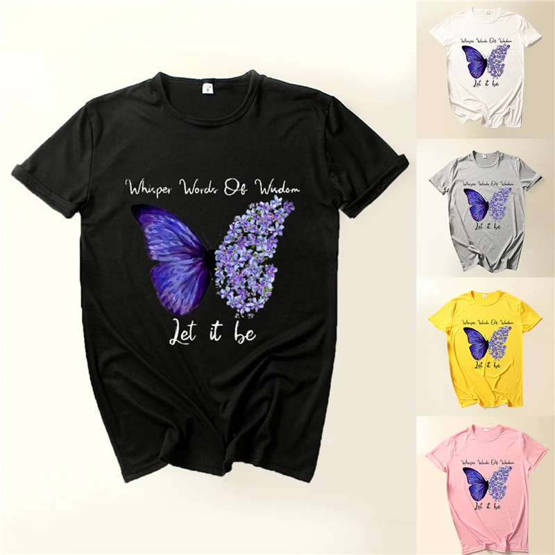 

Women Summer T Shirt Butterfly Printed Ladies Casual T Shirt O Neck Short Sleeve Loose Top Camisetas Mujer