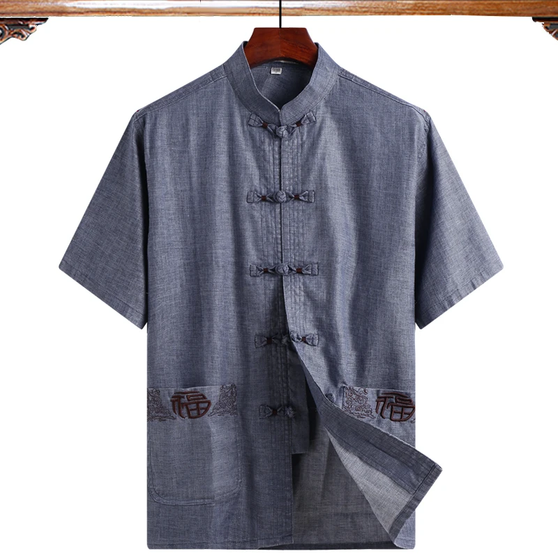 D dark gray Традиционный китайский мужской костюм Тан хлопковые рубашки Одежда Кунг-фу костюмы мужская блузка рубашка hanfu форма для кунгфу - Цвет: D dark gray