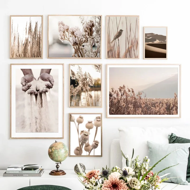 Hand Sand Flower Dandelion Bird Reed Canvas Painting Nordic Wall Posters and Prints Pictures for Living Room Home Decor | Дом и сад