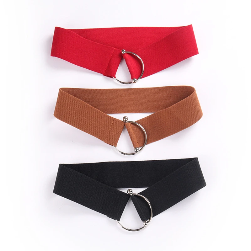 1pc High Quality Elastic Band Wide Belts Simple Down Coat Waist Belt Female Silver Buckle Strap Dress Decoration Accessories