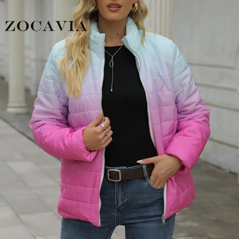 Gradient Down Coat Zipper Padded Coats Casual Female Coat Winter Overcoat Female Ropa Mujer Vintage Women's Jackets Outerwear