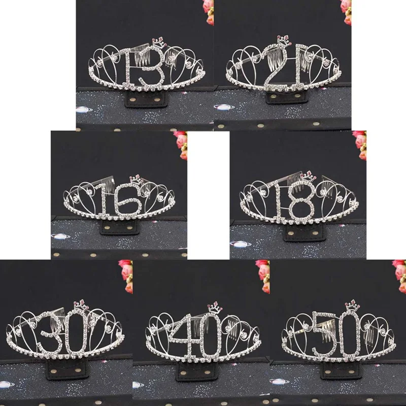Новинка Праздничный день рождения Серебряные стразы Тиара Корона Головная