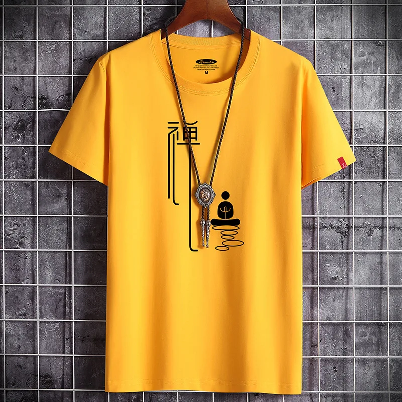 Новая модная мужская футболка с китайским принтом однотонные хлопковые